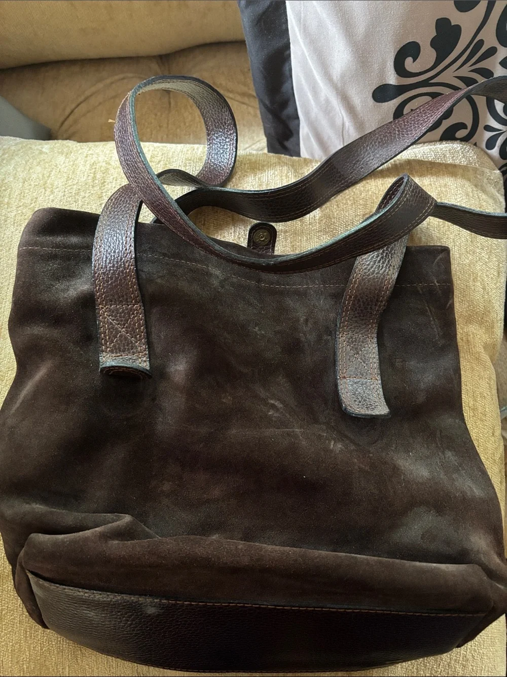 Women's Dark Brown Suede Bag with Leather Trim